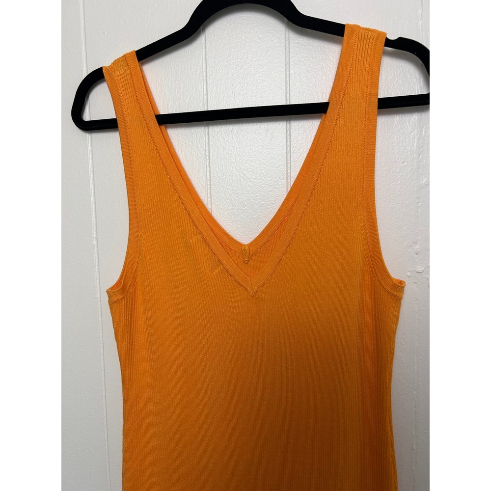 House of Harlow 1960 Women's Orange Ribbed V Neck Sleeveless Midi‎ Dress L TS12 - Picture 3 of 7